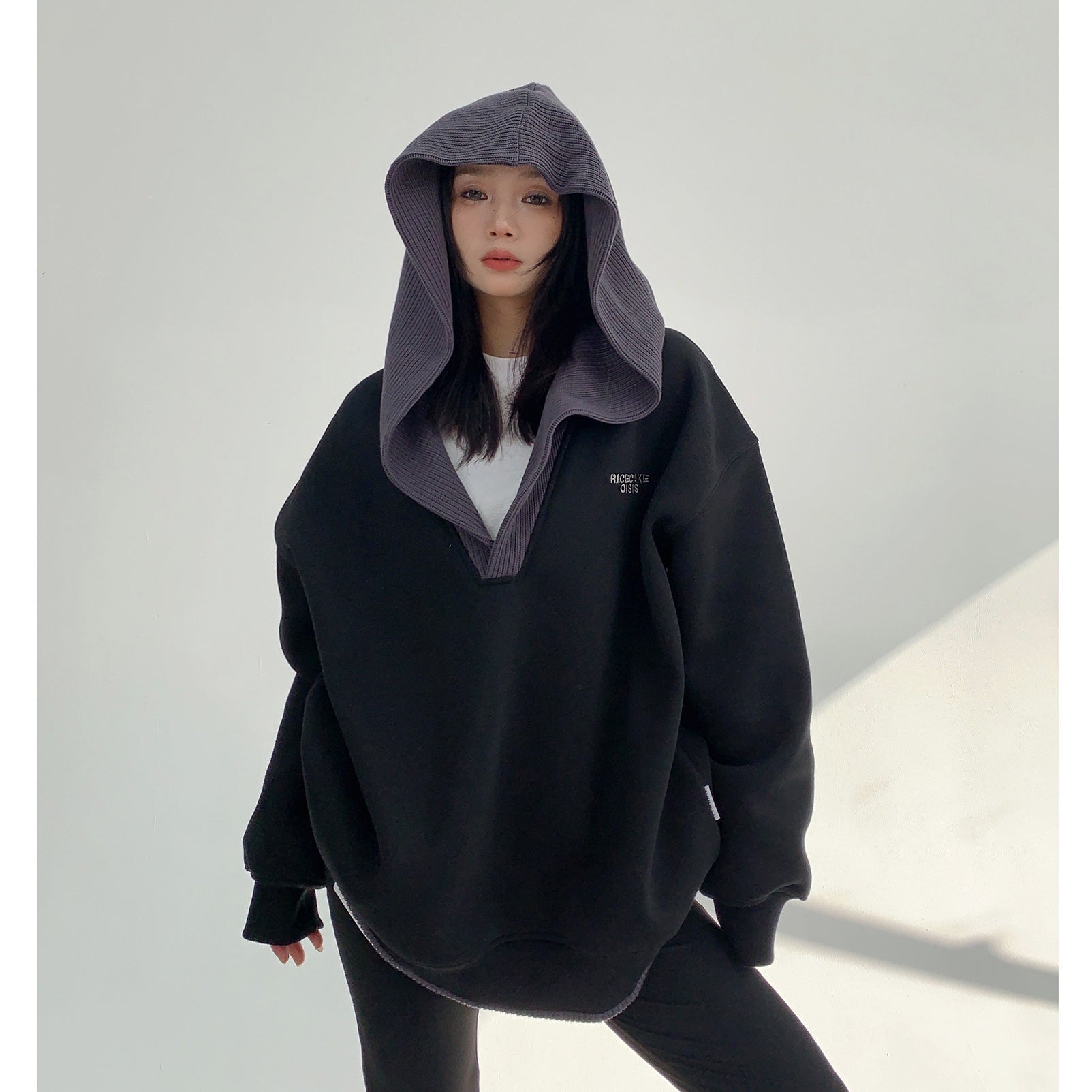 Knit Hooded Stitching Sweat Pullover MW9842