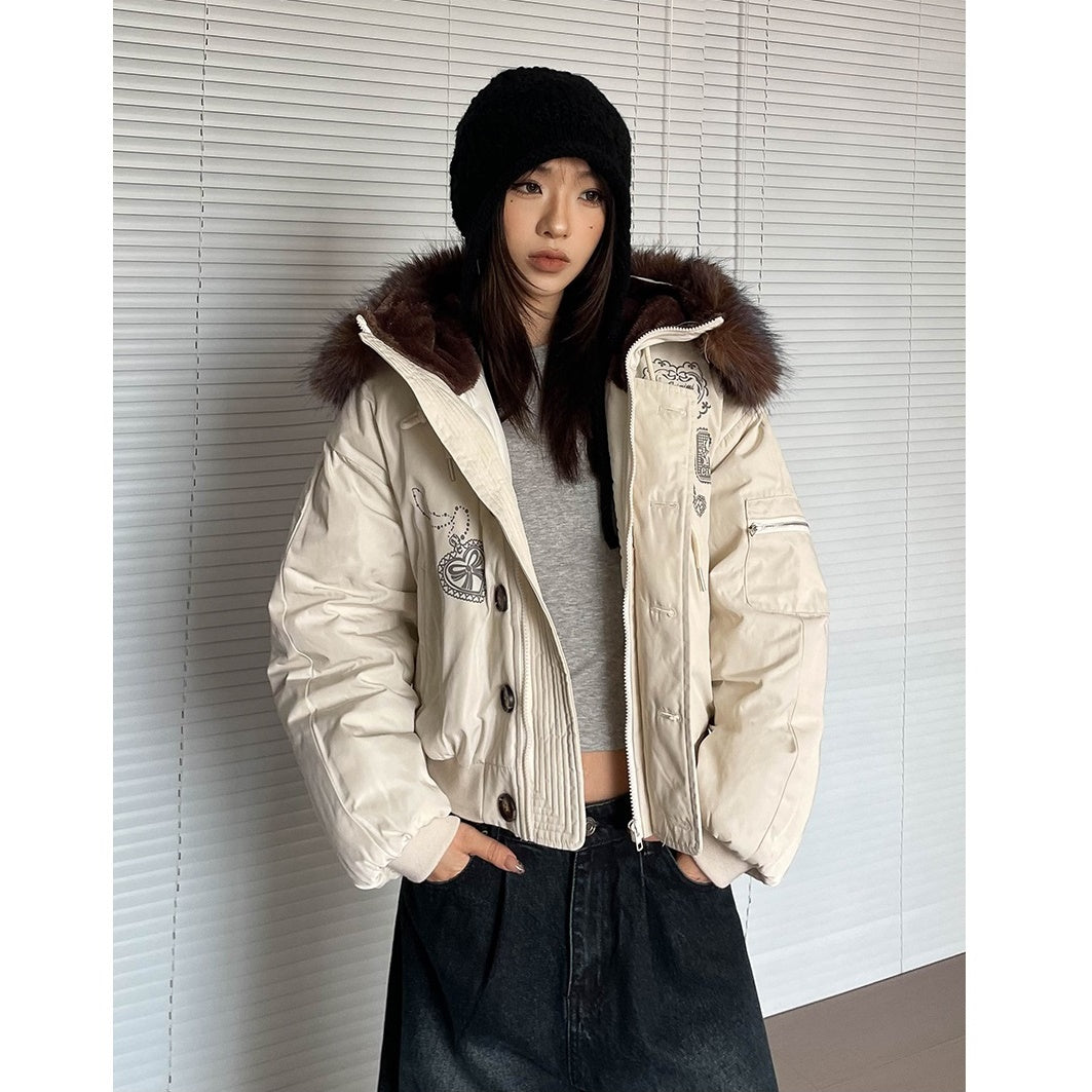 Hooded Volume Fur Collar Cropped Padded Jacket MW9770