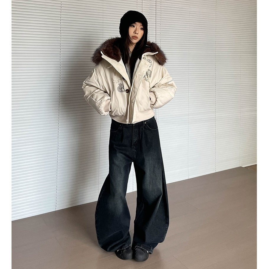 Hooded Volume Fur Collar Cropped Padded Jacket MW9770