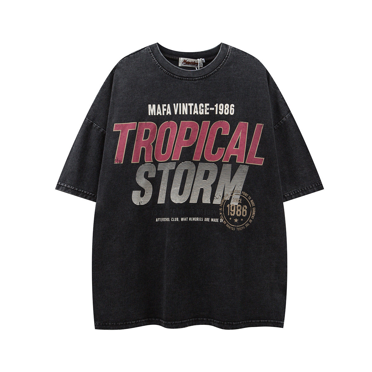 Washed Letter Print Over Size T-shirt MW10372