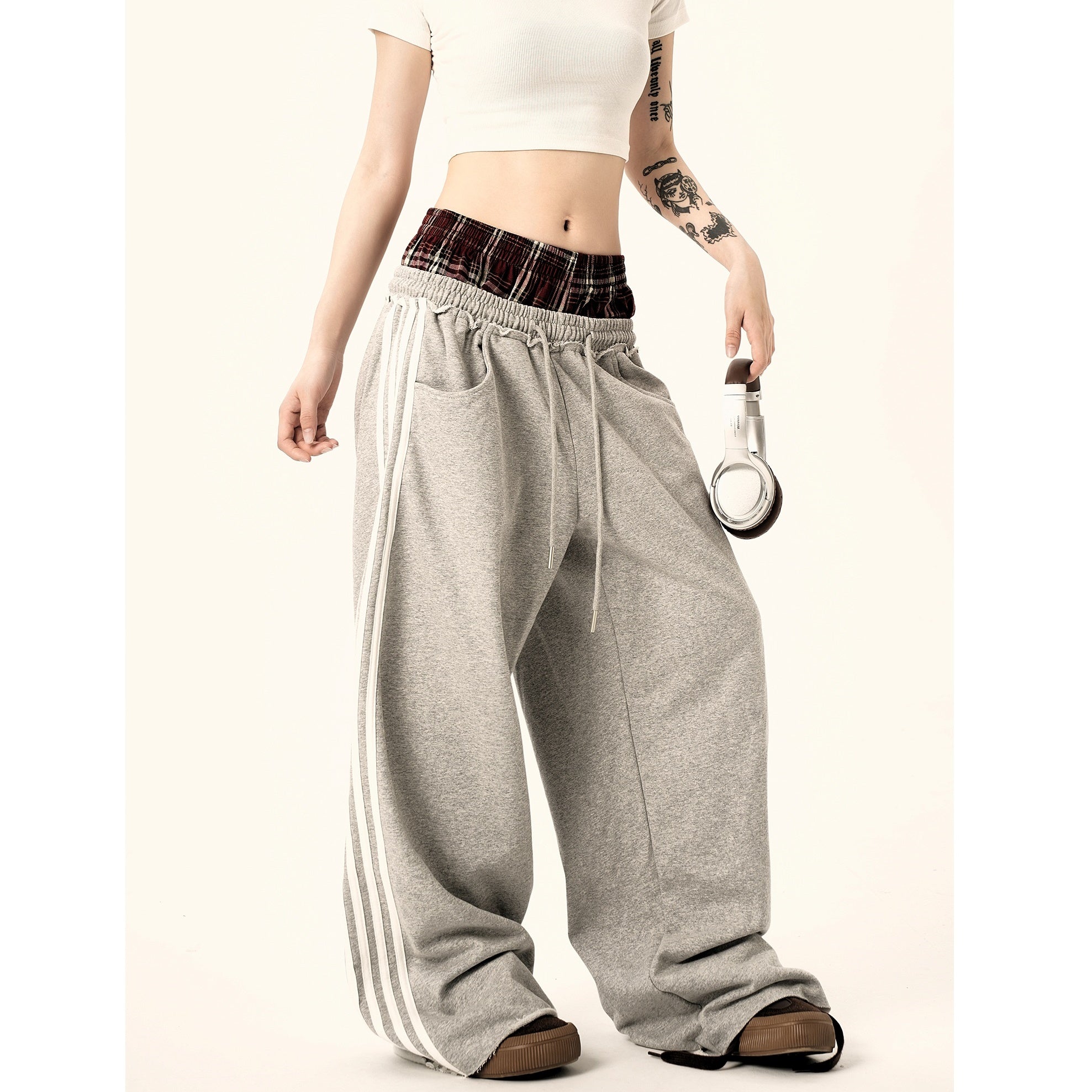 Double Waist Side Line Loose Sweat Pants MW9338