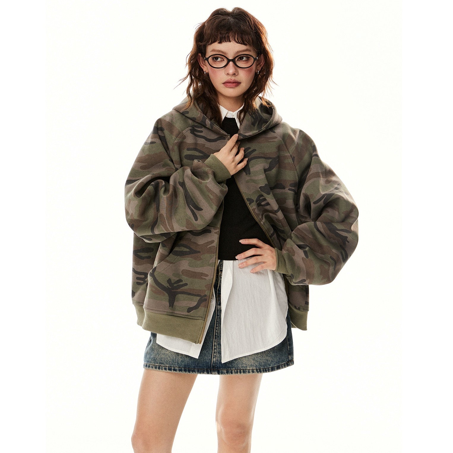 Camouflage Loose Hooded Sweat Jacket EZ235