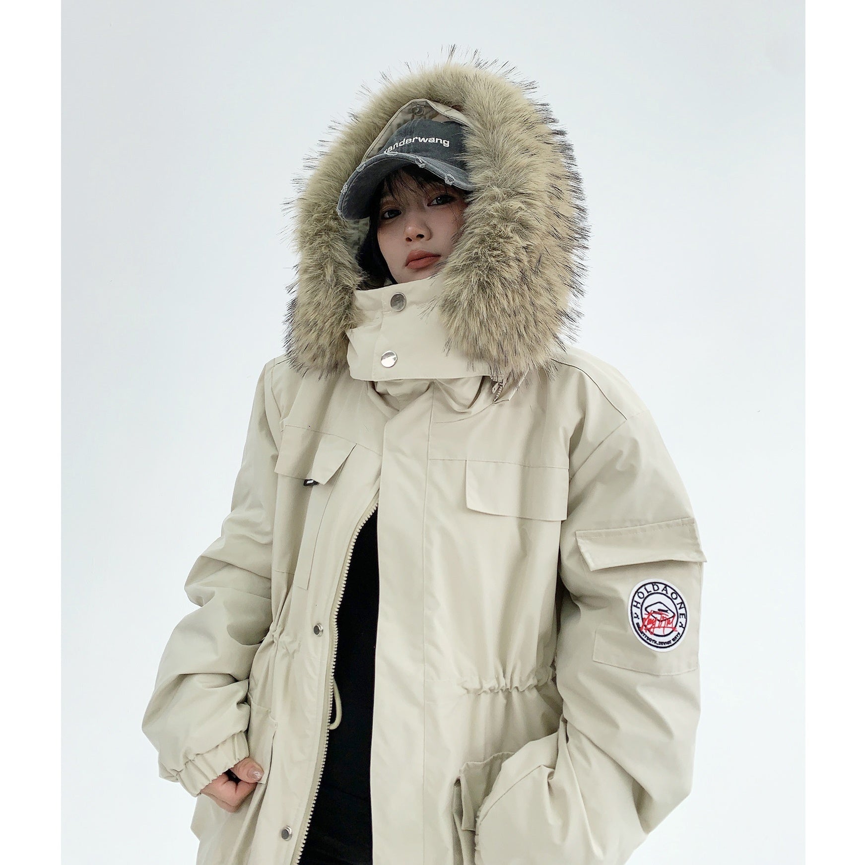 Mid-length Fur Collar Hooded Coat MW9767