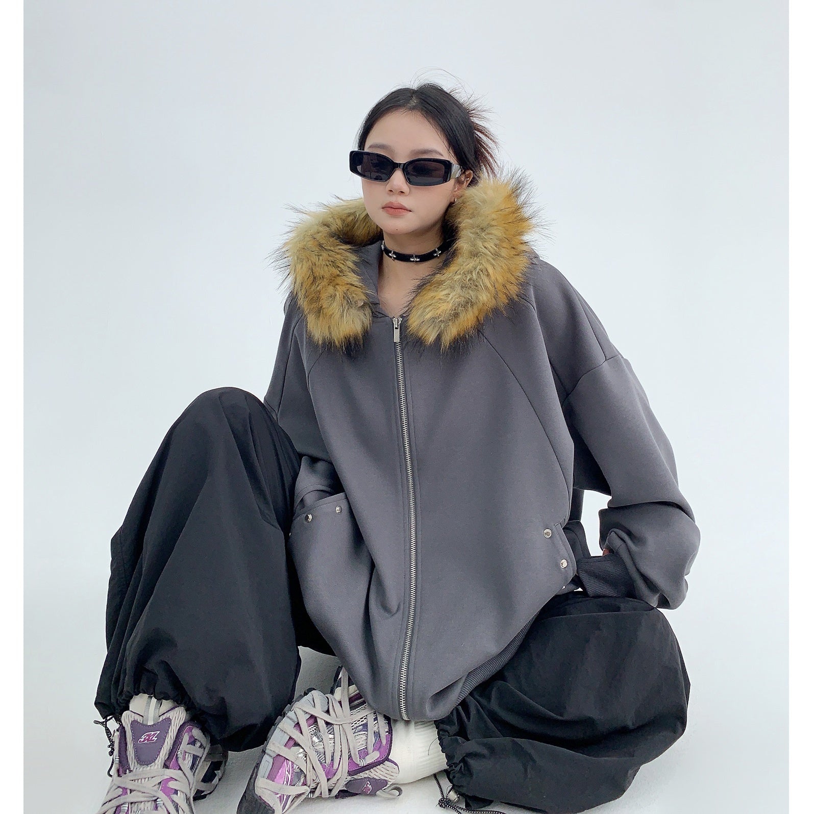 Removable Big Fur Collar Hooded Sweat Parka MW9461