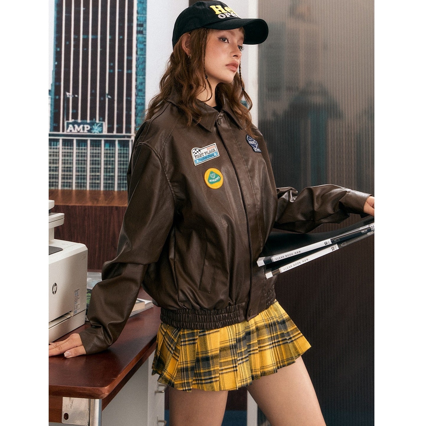 Vintage Patch PU Leather Jacket EZ138