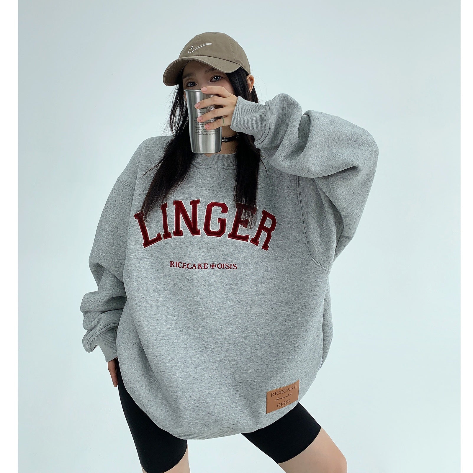 Simple Flannel Embroidery Heavy Crewneck Sweat MW9469