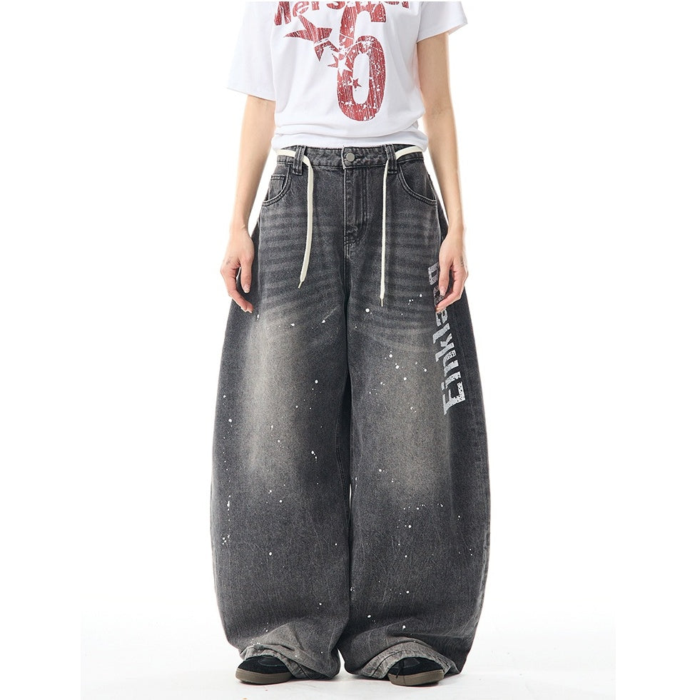 Wash Ink Splash Loose Barrel Leg Jeans MW9959