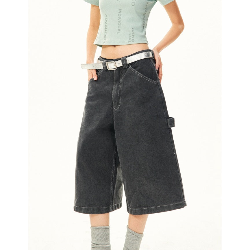 Washed Denim Stitch Design Cropped Pants YS7012