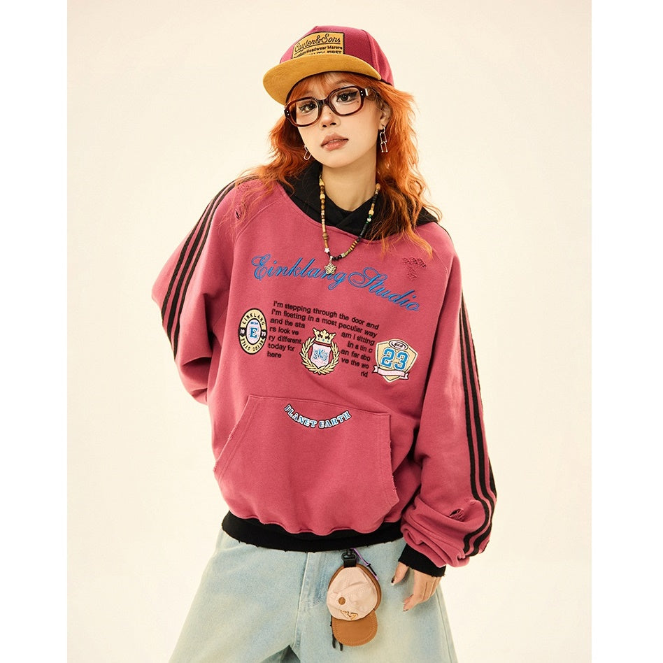 Retro Ripped Line Sleeve Hoodie MW9346