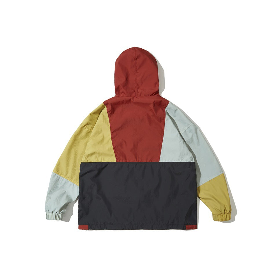 Retro Stitching Multi Color Loose Hooded Pullover Jacket JK711