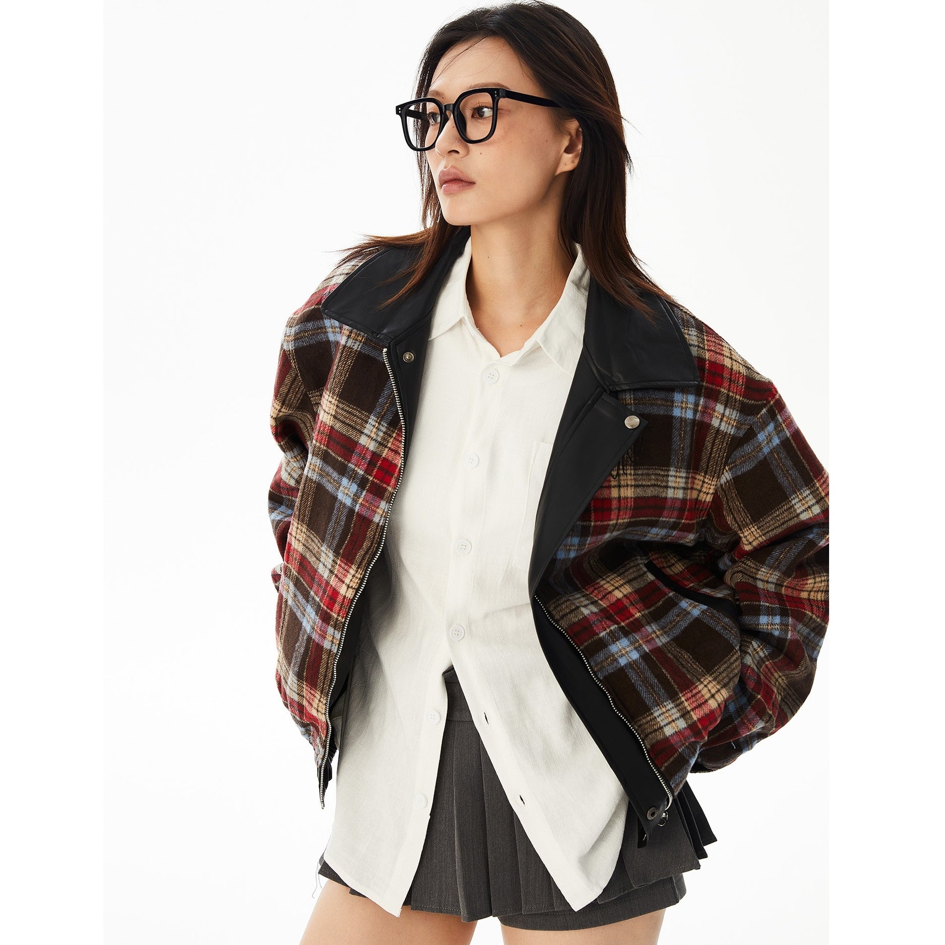 Retro Plaid Reversible Leather Jacket MW9627