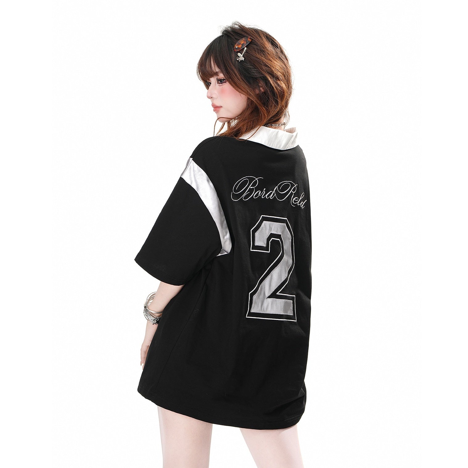 Bicolor Polo Collar Loose T-shirt KK2050