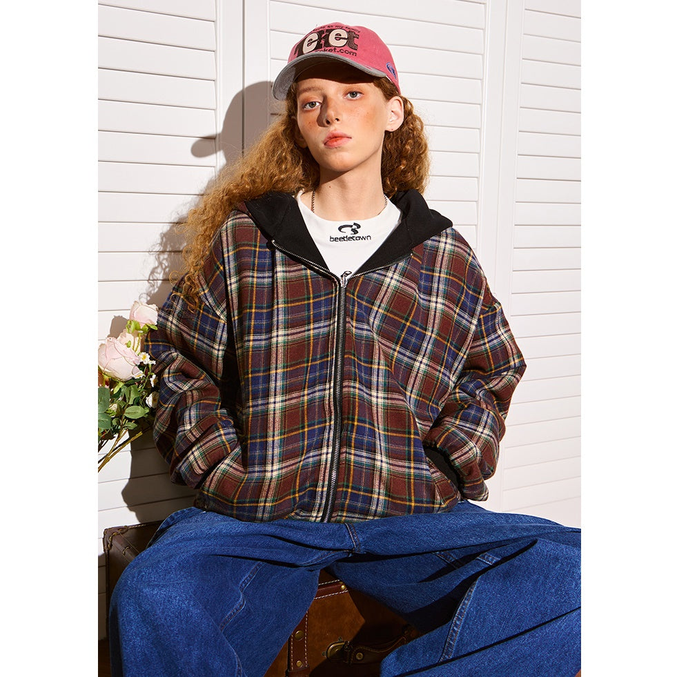 Reversible Plaid Hooded Sweat Zip Parka MW9707