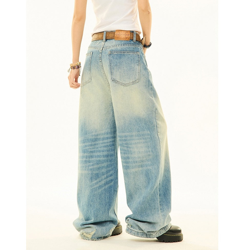 Retro Wash Button-fly Loose Straight Jeans MW9211