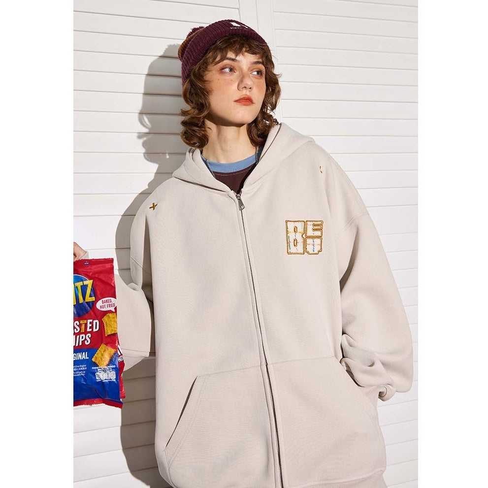 Patch Embroidered ZIP-Up Hooded Parka BT7058