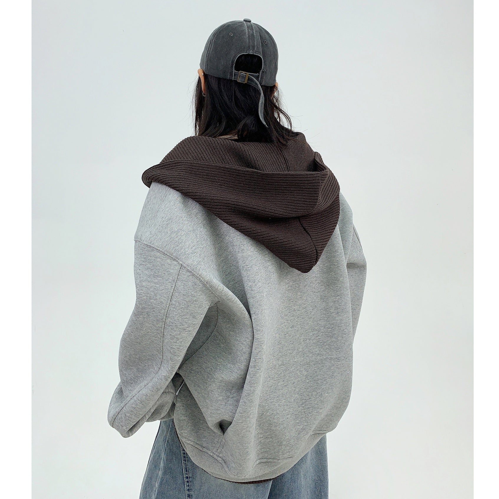 Knit Hooded Stitching Sweat Pullover MW9842