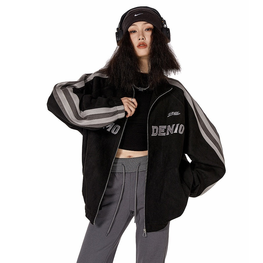 Fake Suede Athleisure Line Design Jacket MW9324