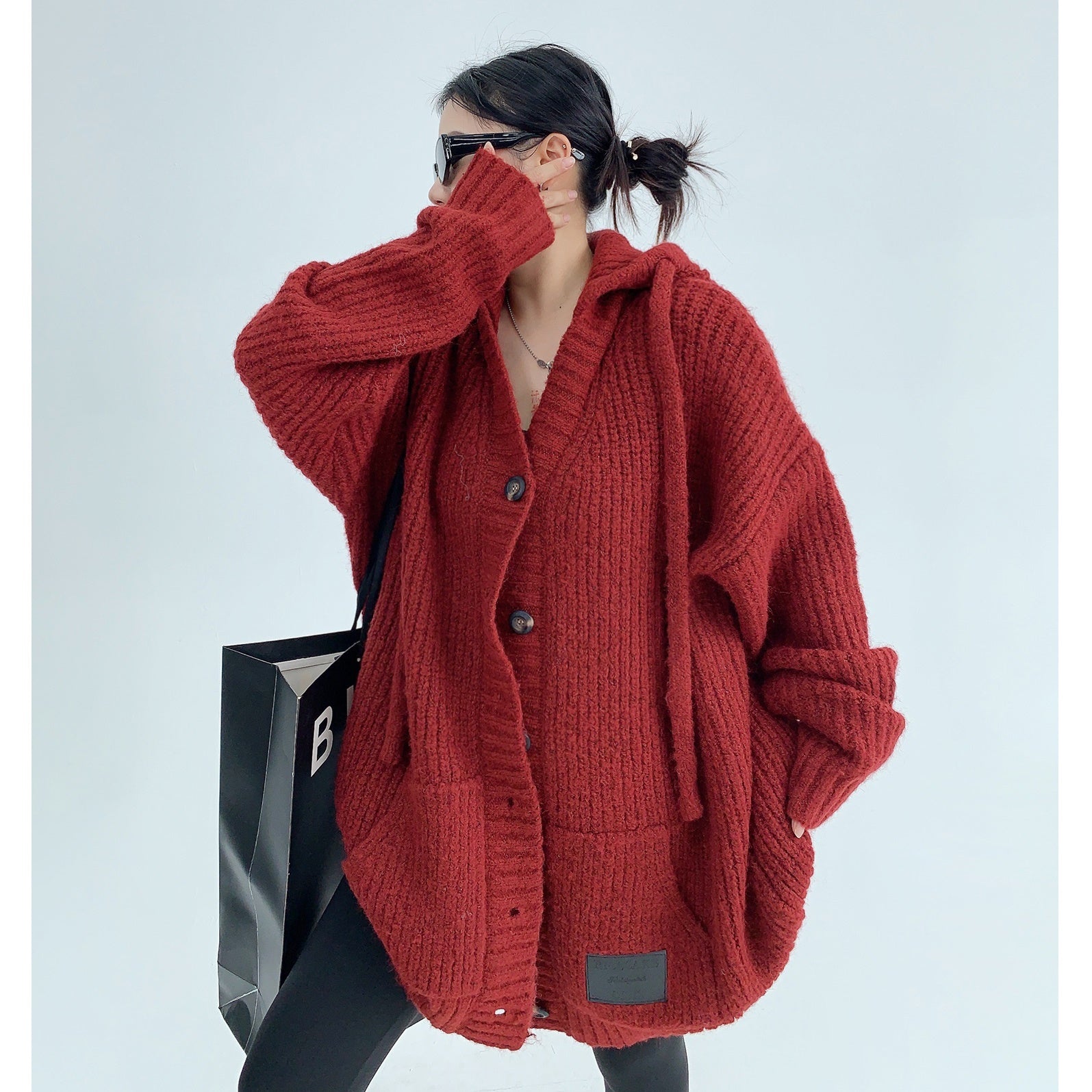 Heavy Industry Coarse Needle Hooded Knitted Jacket MW9512