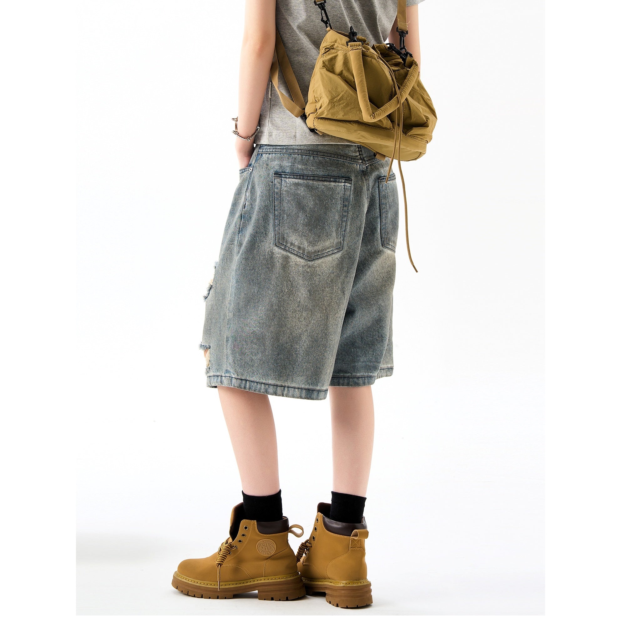 Street Distressed Ripped Denim Loose Half Pants HG7170