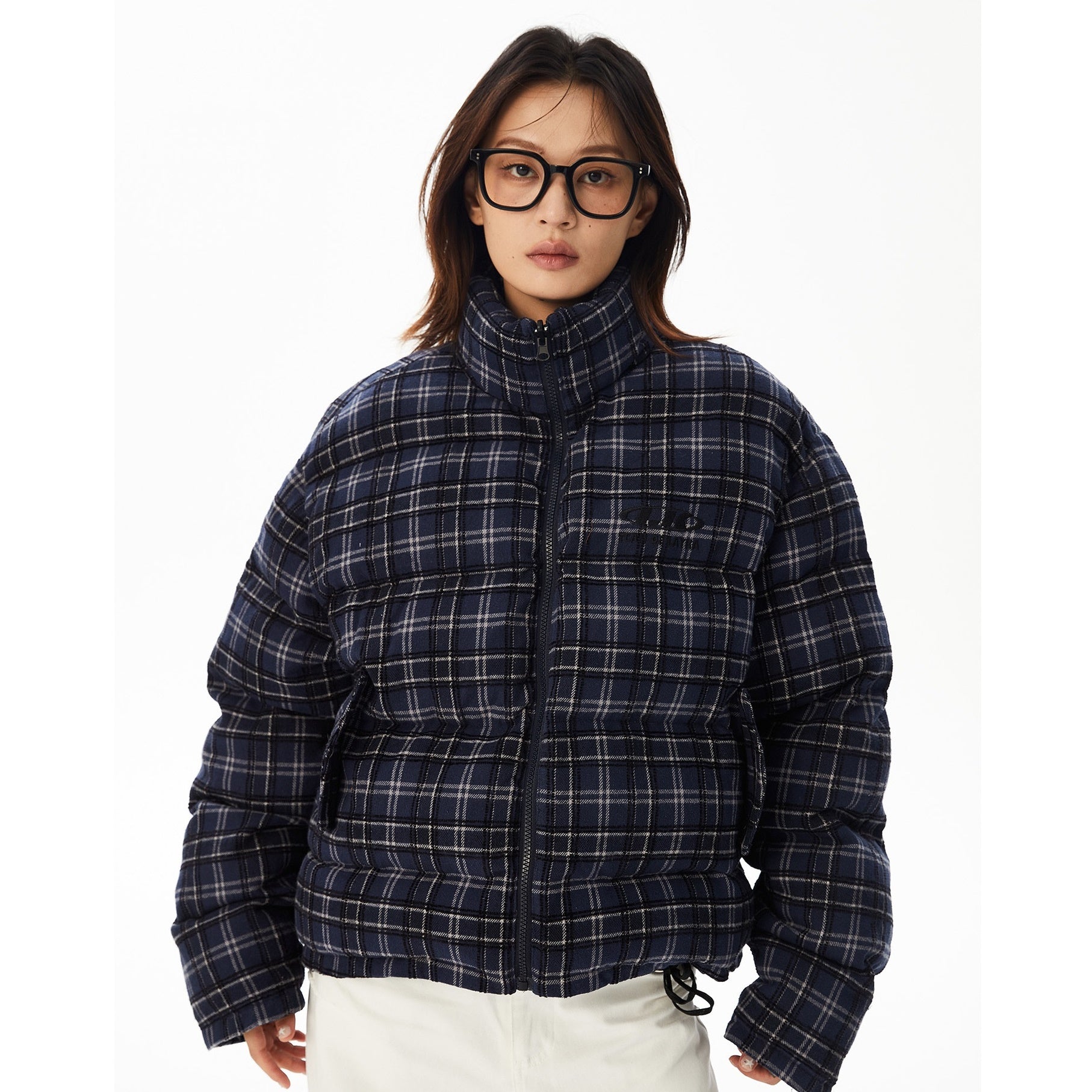 Plaid Reversible Stand Collar Padded Short Jacket MW9623