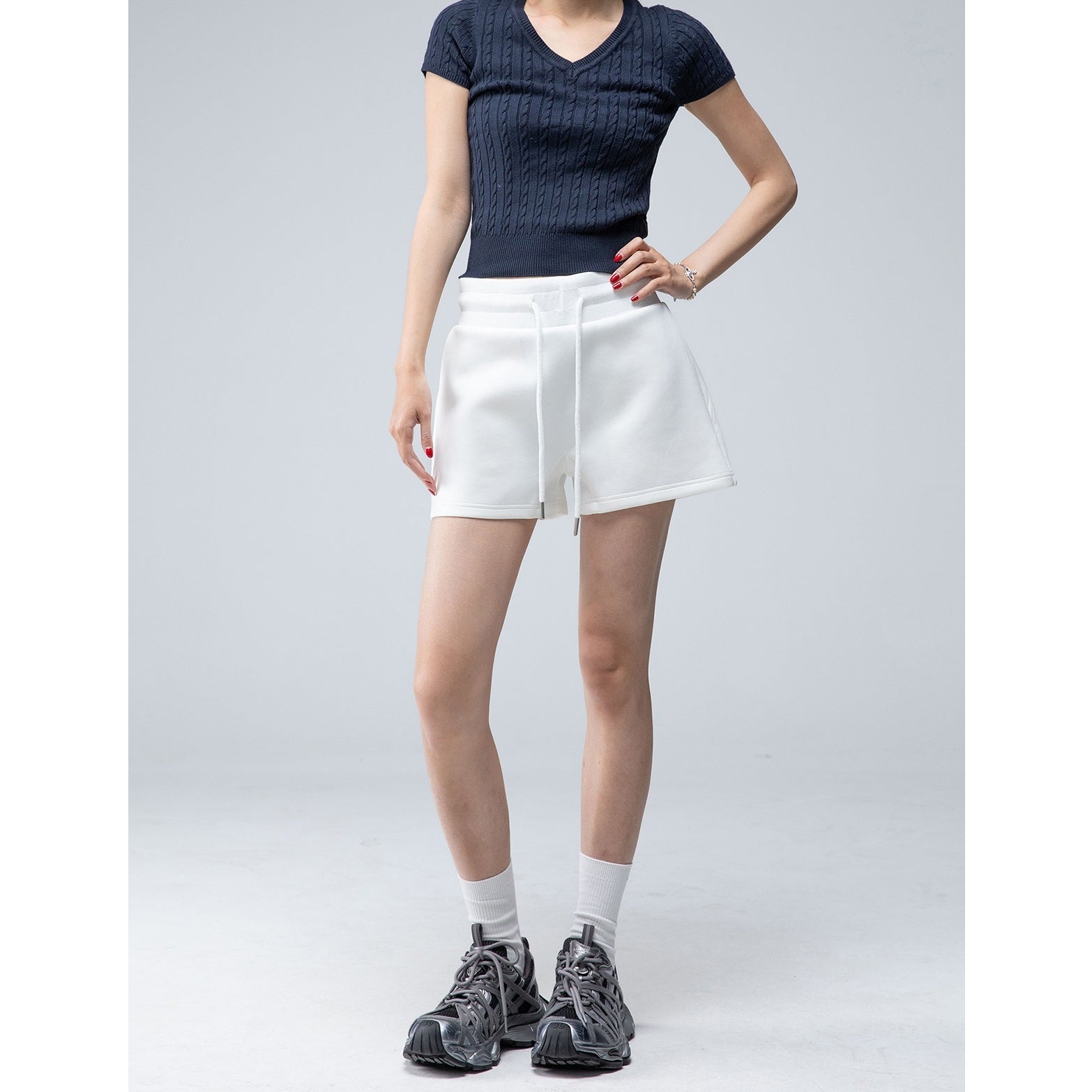 Drawstring High Waist Sweat Short Pants IC9037