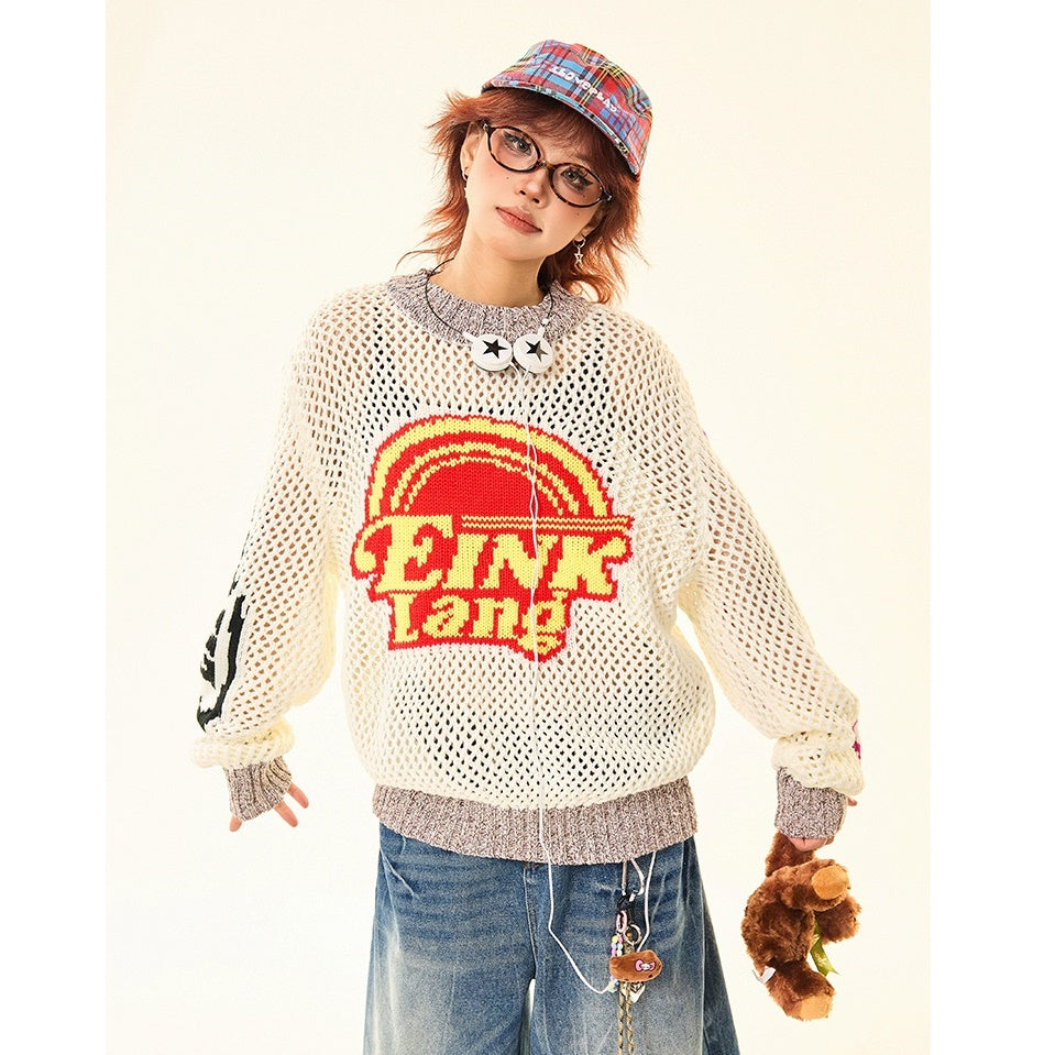 Retro Pop Contrasting Letter Cut-out Sweater MW9491