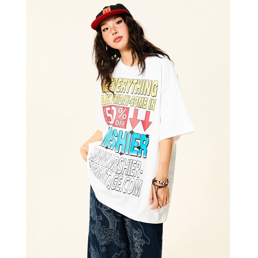 Colorful Letter Loose Pop T-Shirt YS7013