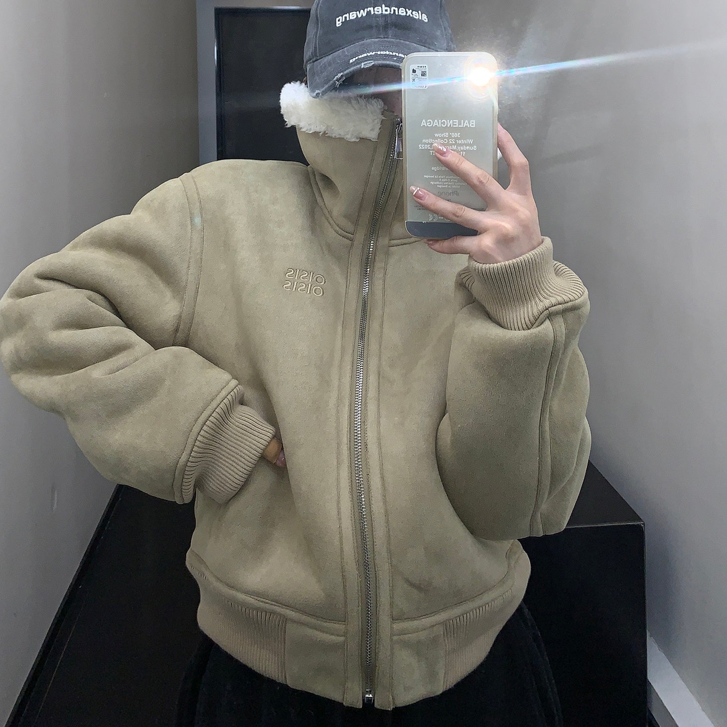 Fake Suede High Neck Boa Jacket MW9750