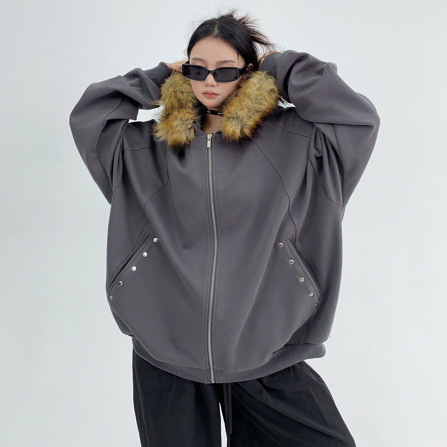 Removable Big Fur Collar Hooded Sweat Parka MW9461