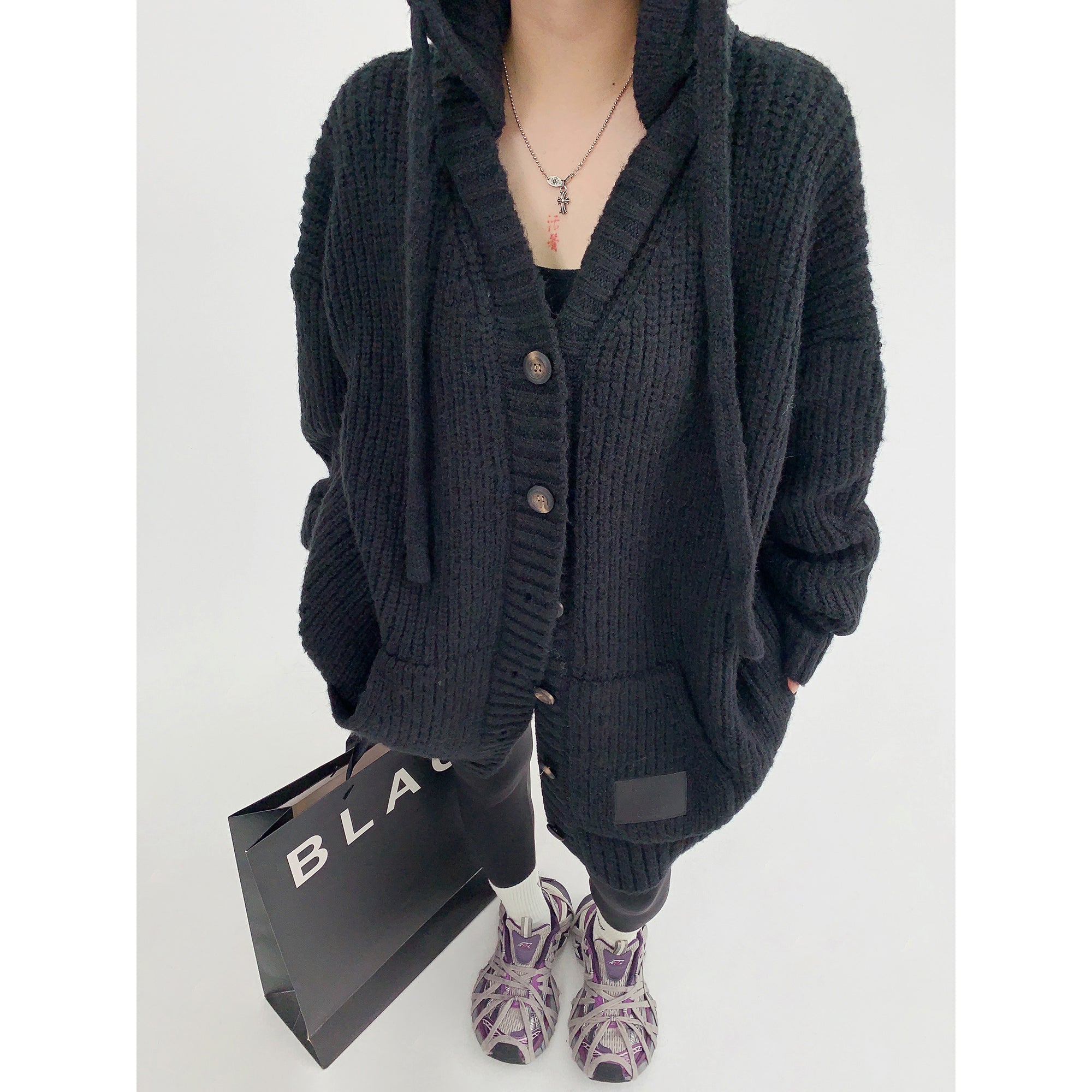 Heavy Industry Coarse Needle Hooded Knitted Jacket MW9512