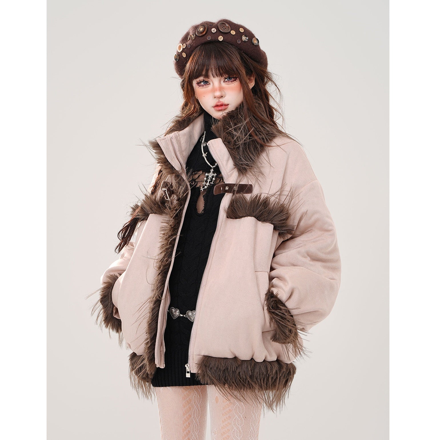 Fur Plush Stand Collar Jacket KK2020