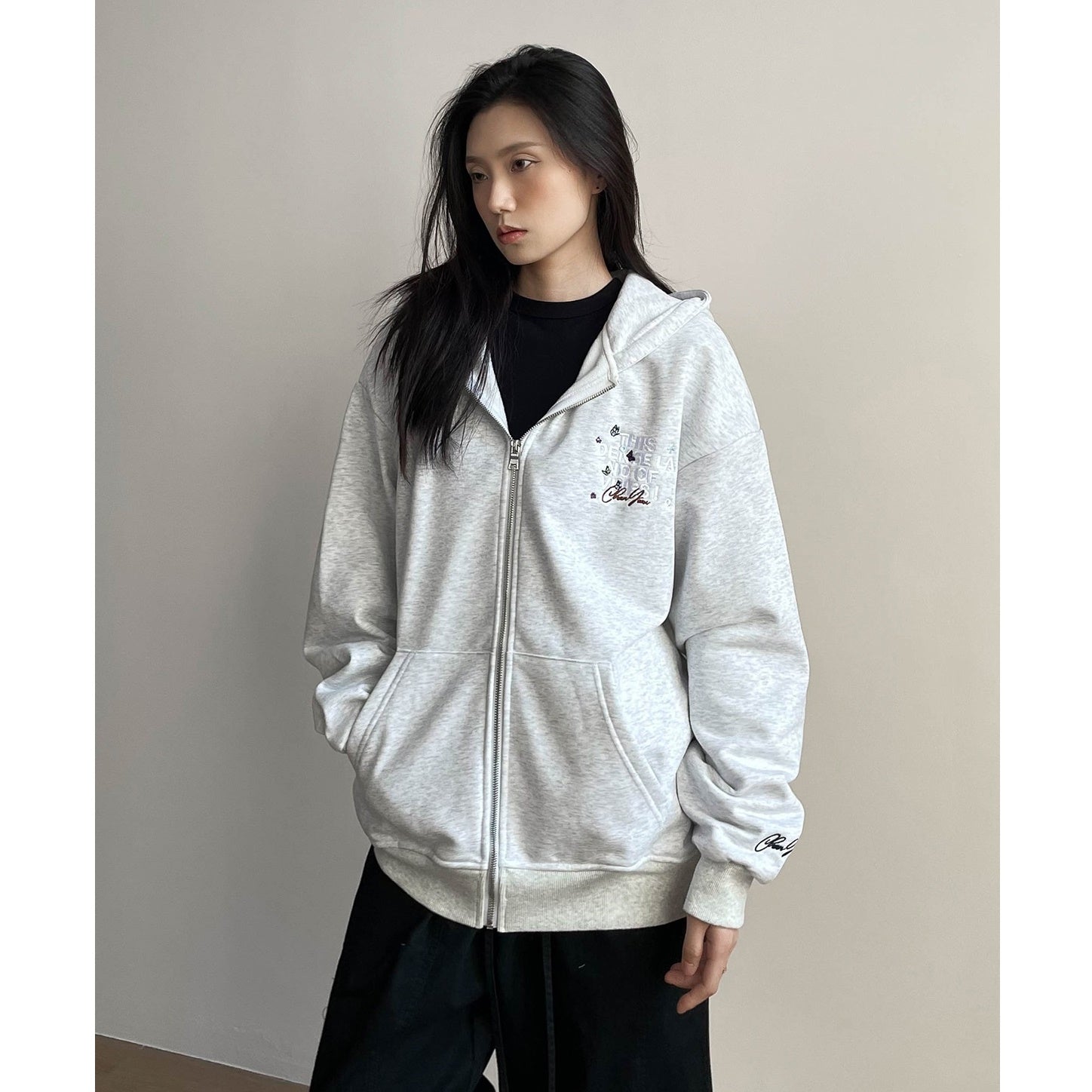 Leather Letter Embroidery Hooded Sweat Parka MW9740