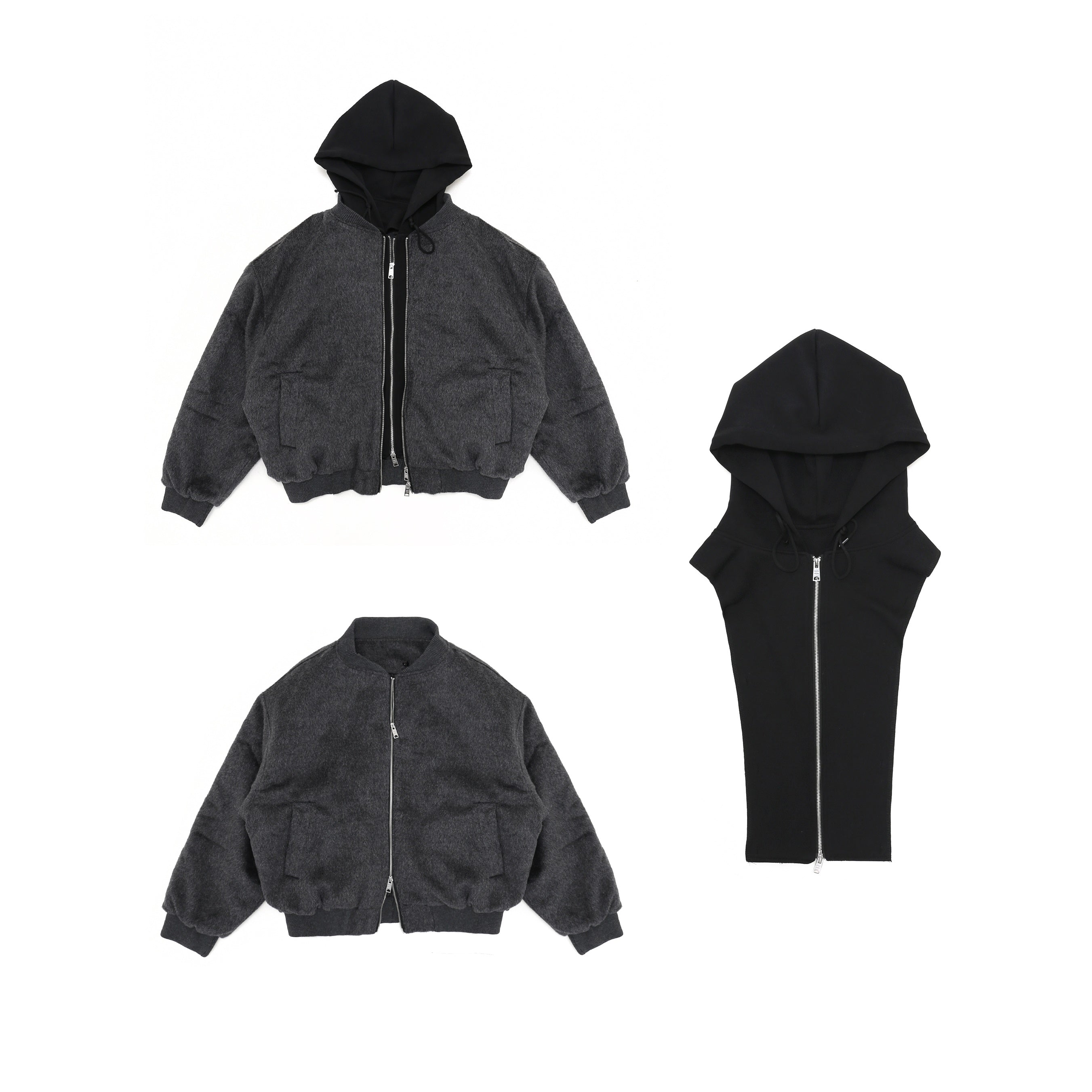 Removable Hooded Brushed Zip-Up 2way Jacket GB7016