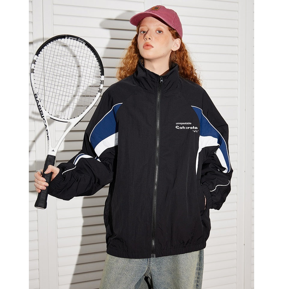 Contrasting Panel Retro Sports Zip Jacket BT7027