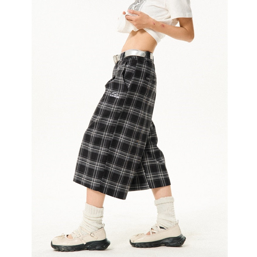 Retro Contrast Plaid Casual Cropped Pants YS7001