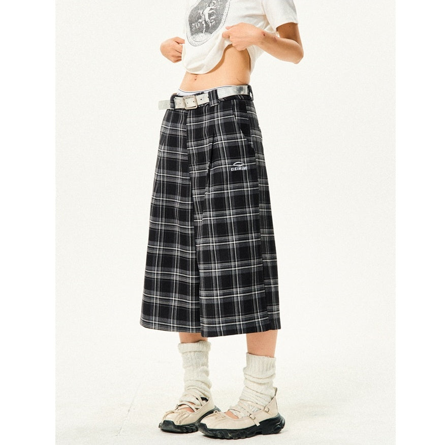 Retro Contrast Plaid Casual Cropped Pants YS7001