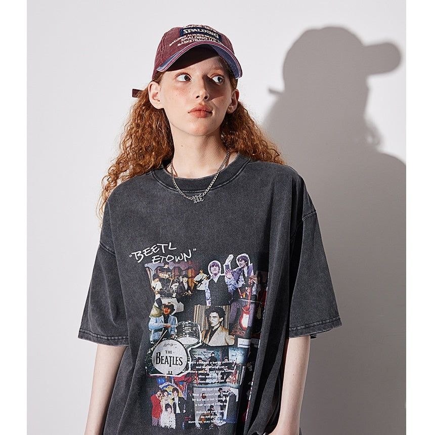 Musician Print Wash Loose T-shirt BT7013