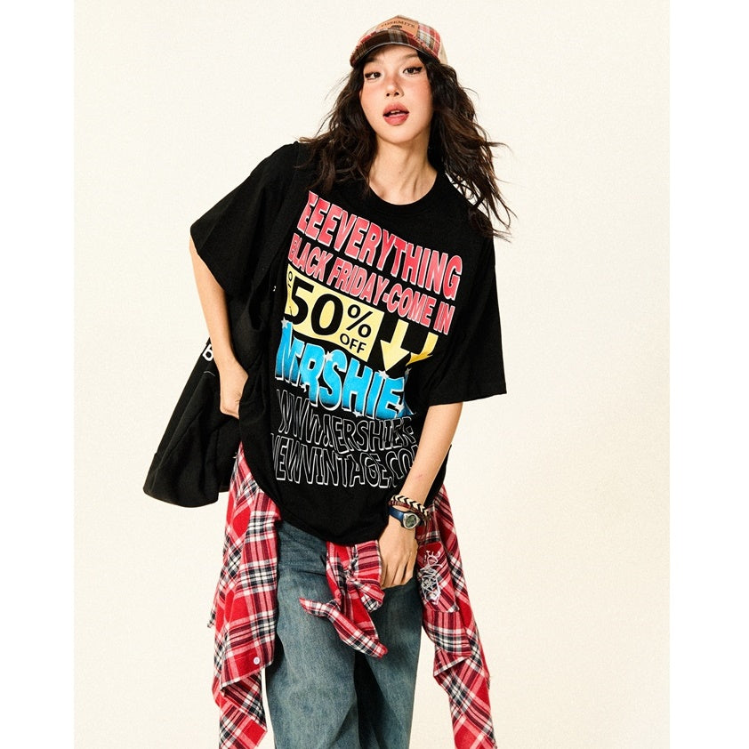 Colorful Letter Loose Pop T-Shirt YS7013