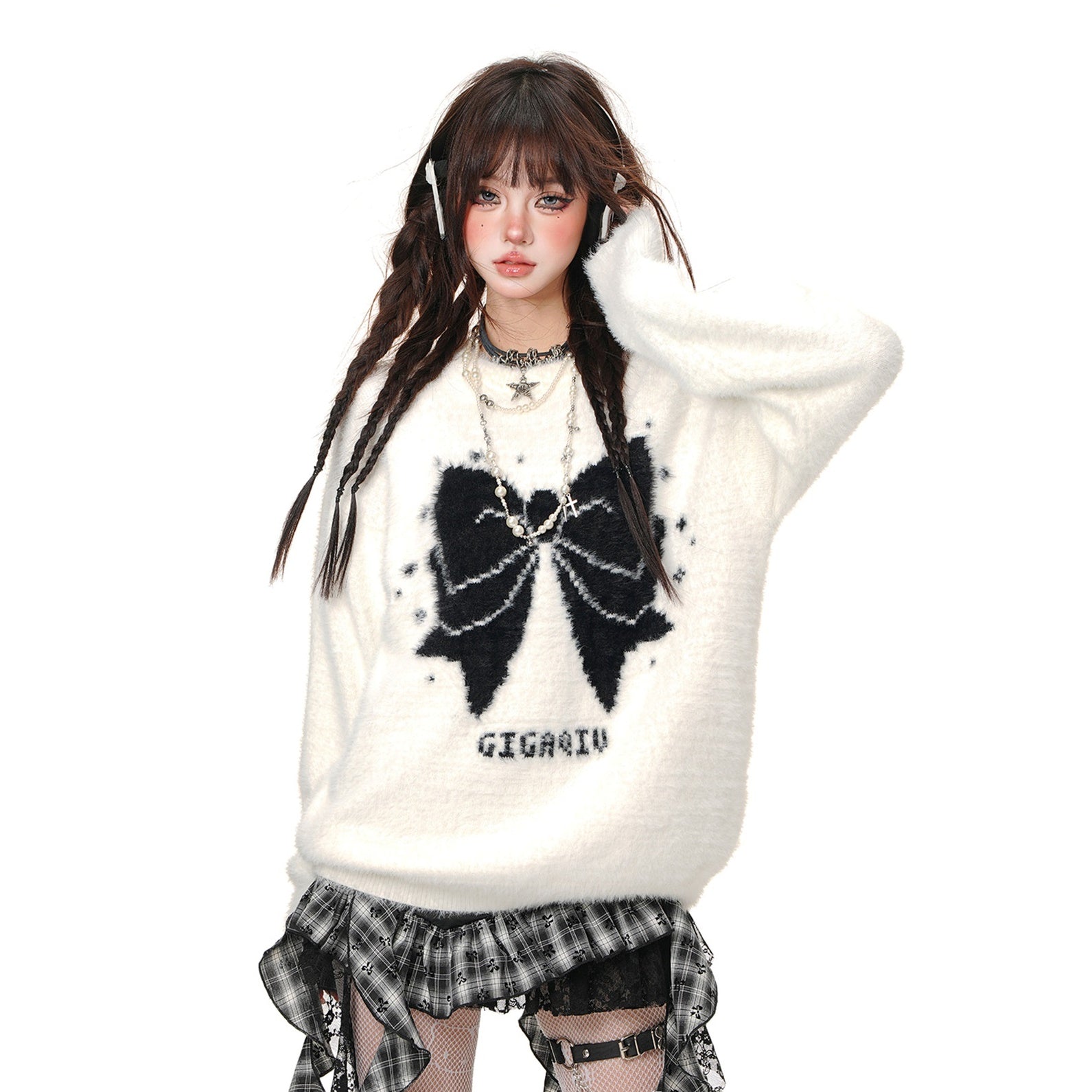 Bow Design Shaggy Sweater KK2016