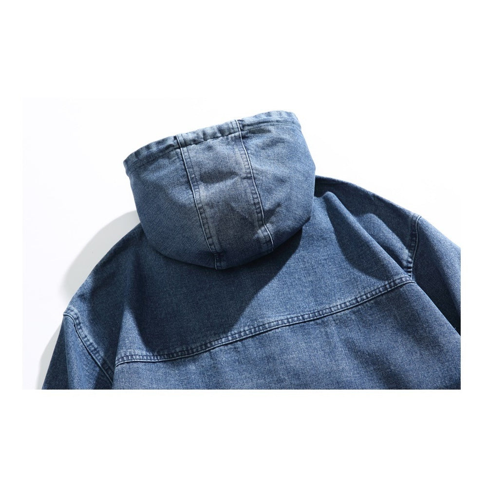Washed Denim Loose Hooded Pullover JK580