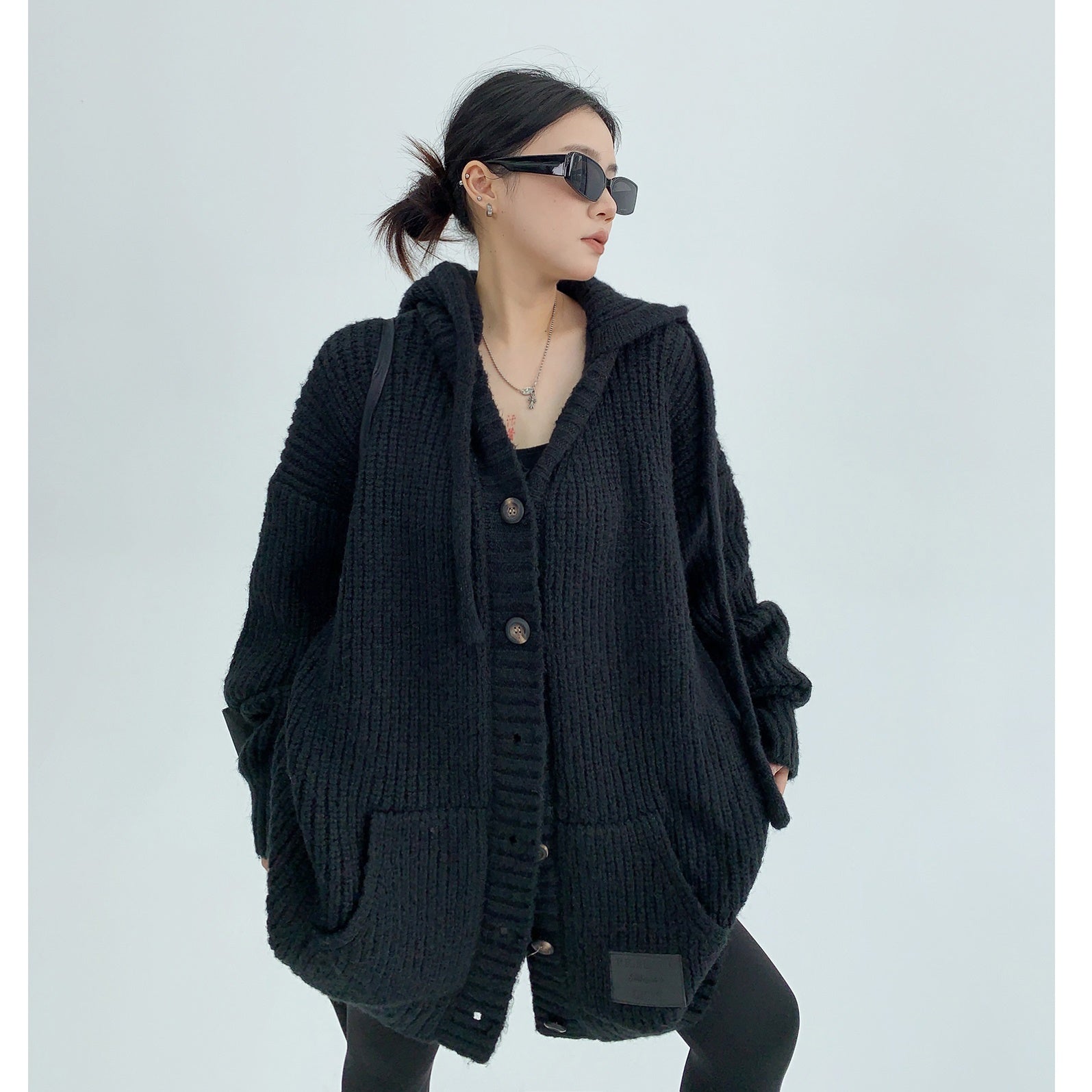 Heavy Industry Coarse Needle Hooded Knitted Jacket MW9512