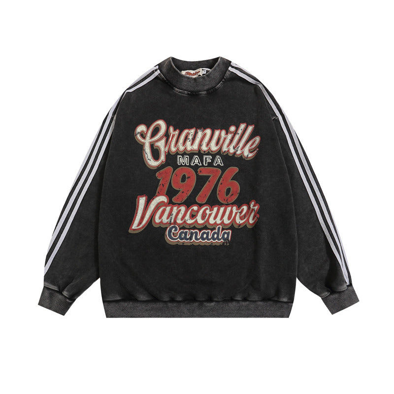 Three-bar Distressed Letter Print Sweat MW10382