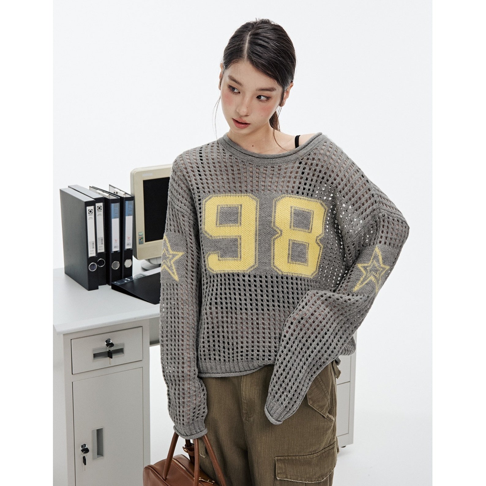 Cut-out Digital Jacquard Knit Top JN7014