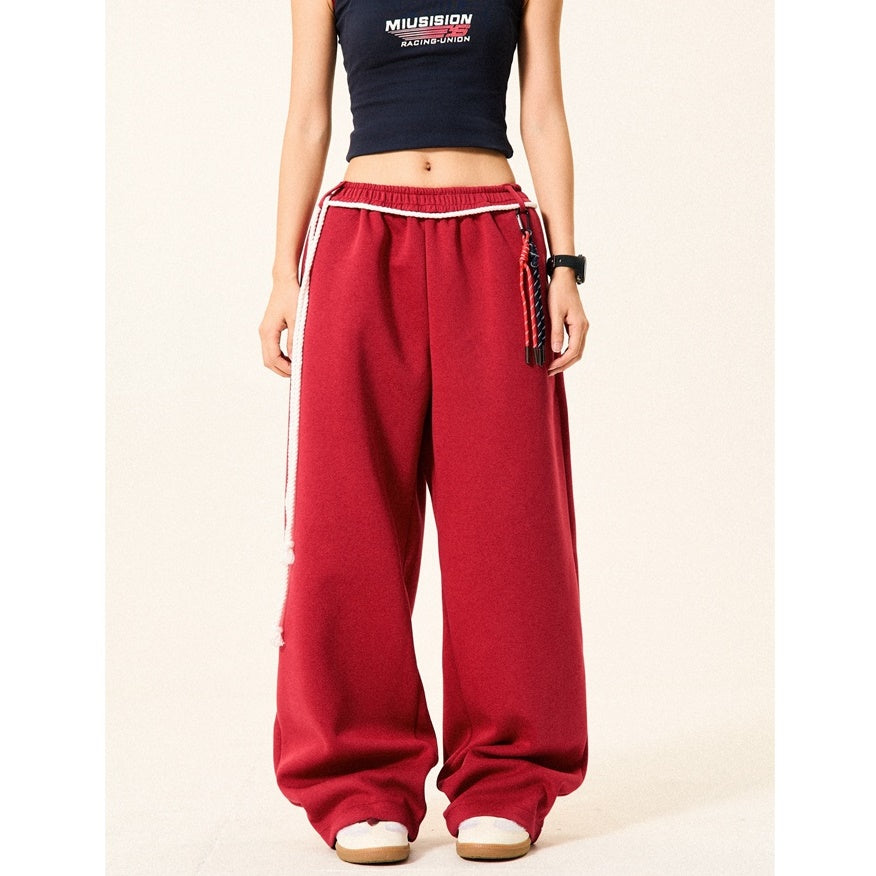 Braided Rope Loose Straight Sweatpants YS014