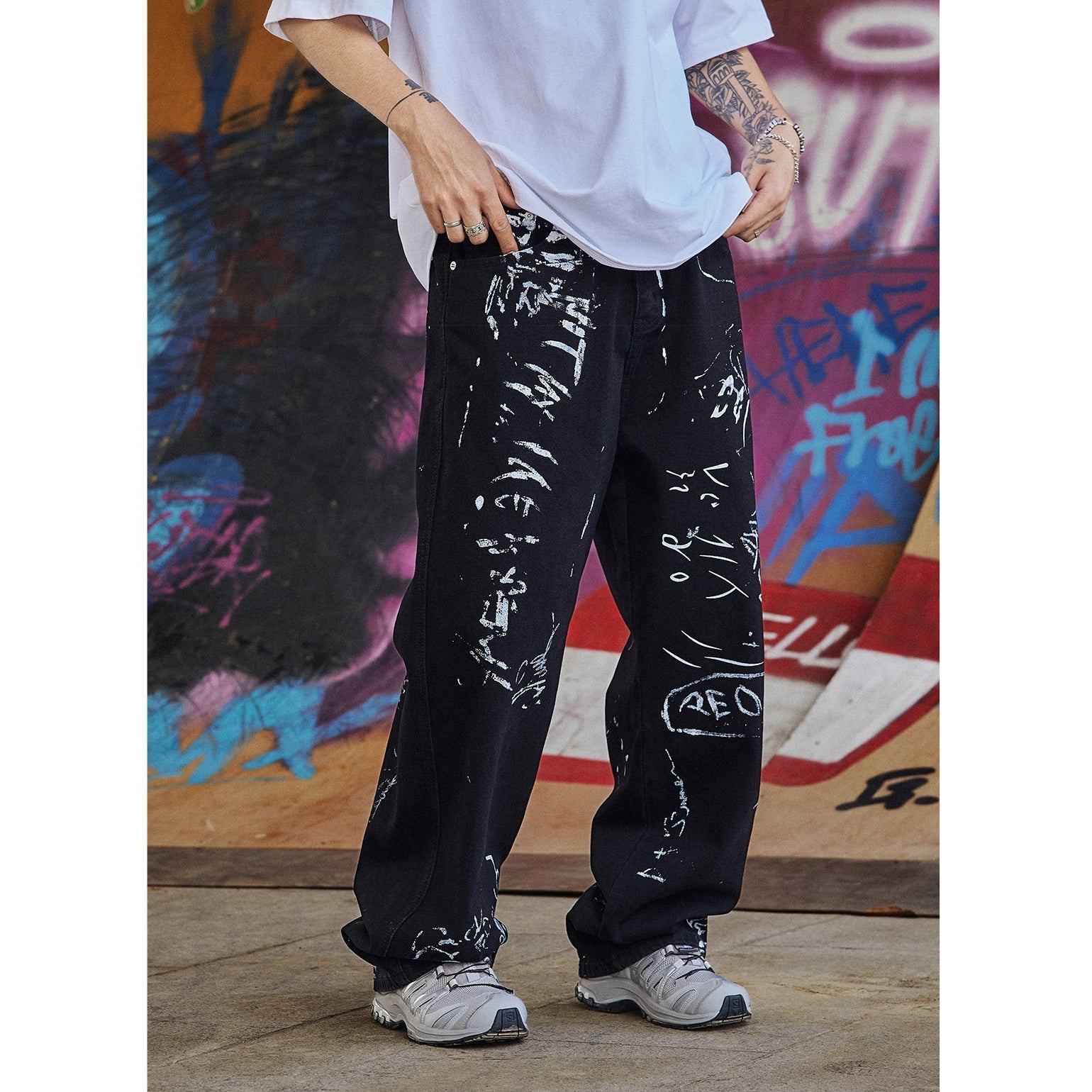 Street Graffiti Print Loose Straight Jeans ND1007