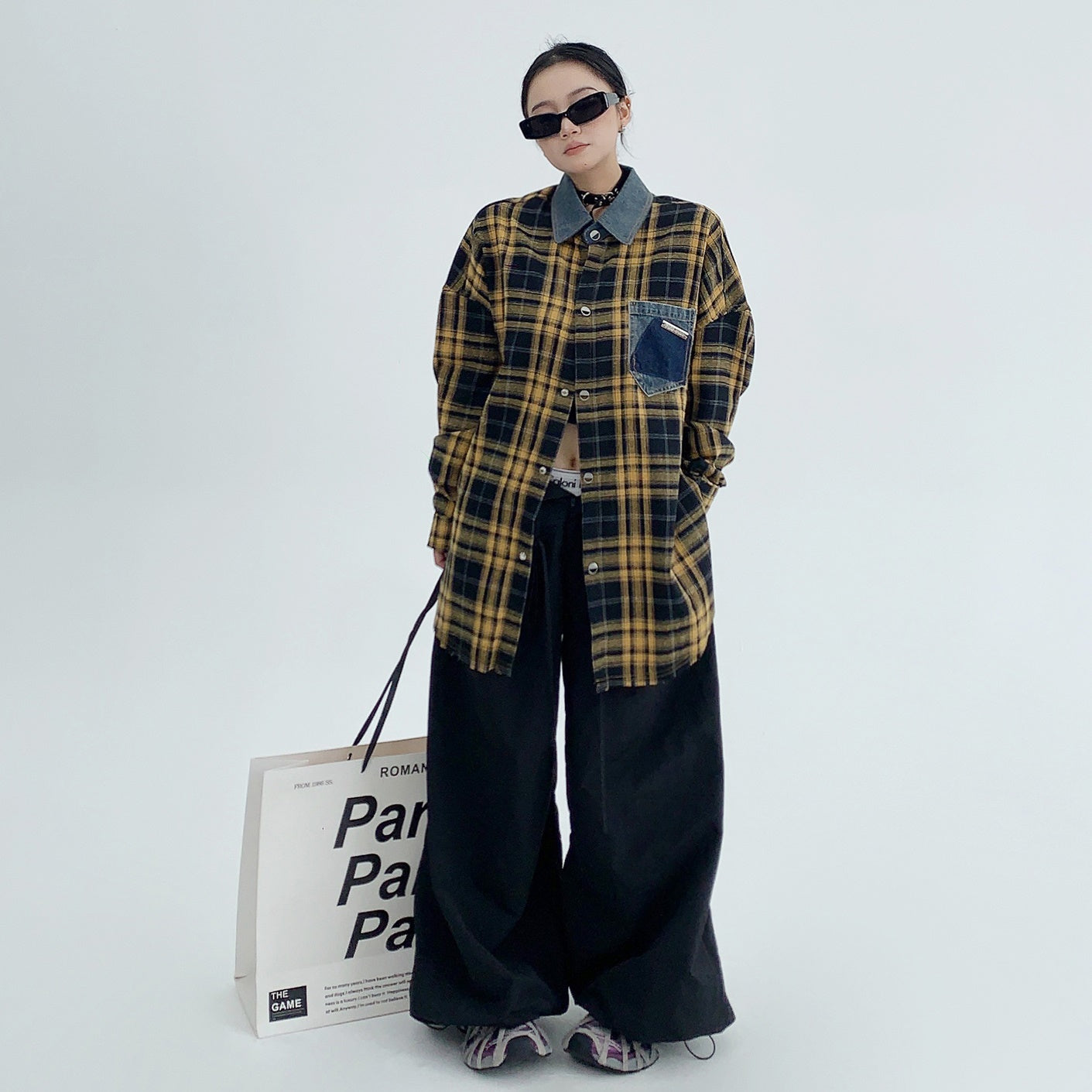 Retro Oversize Plaid Long-sleeved Shirt MW9435