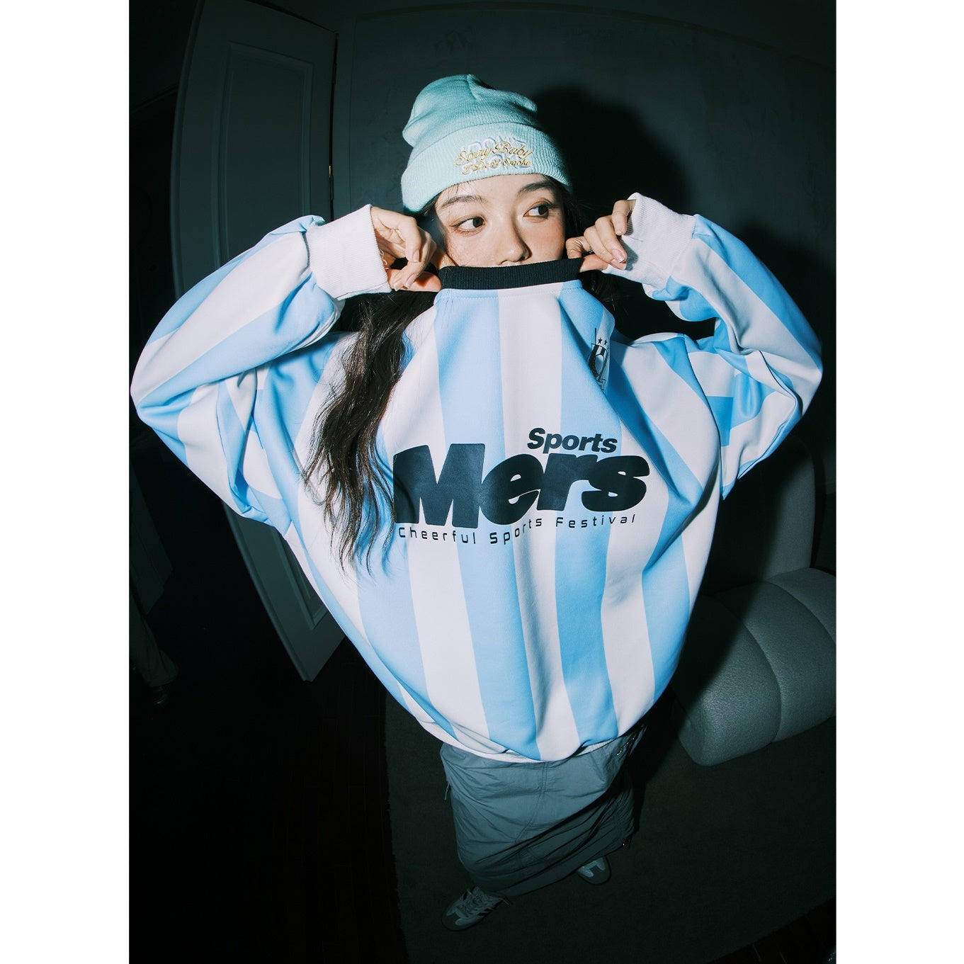 Striped Contrast Letter Crew Neck Sweat MW9386