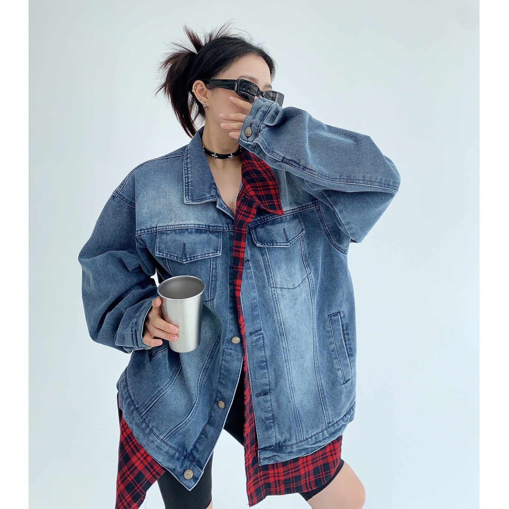 Fake Layered OverSize Denim Jacket MW9448