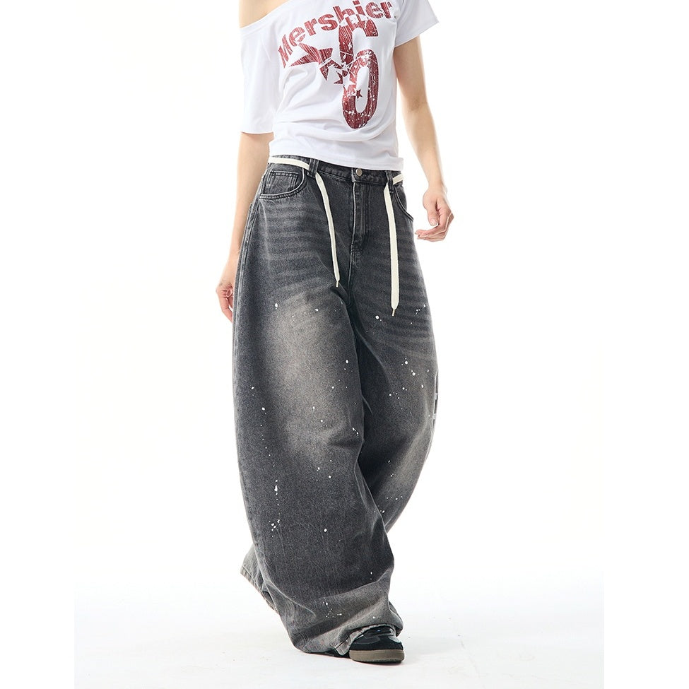 Wash Ink Splash Loose Barrel Leg Jeans MW9959