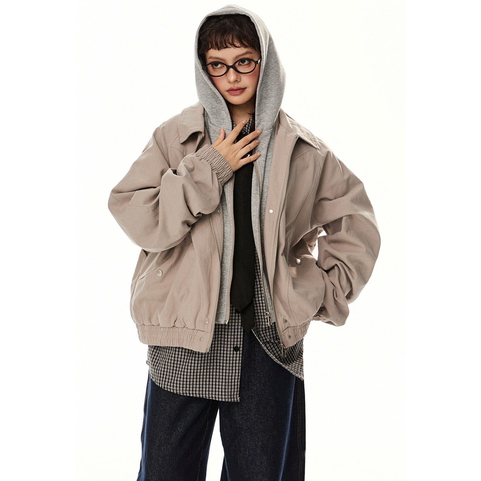 Fake Layered Hooded Zip Jacket EZ229